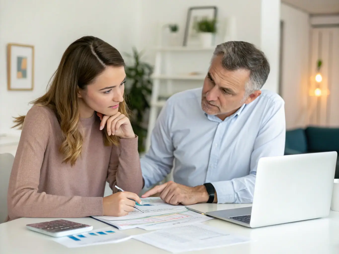A tax advisor discussing tax planning strategies with a client, using charts and graphs to illustrate potential savings and compliance measures.