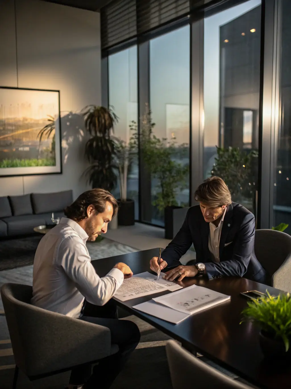 A tax advisor meeting with a small business owner, discussing tax planning strategies and potential deductions to minimize tax liability.